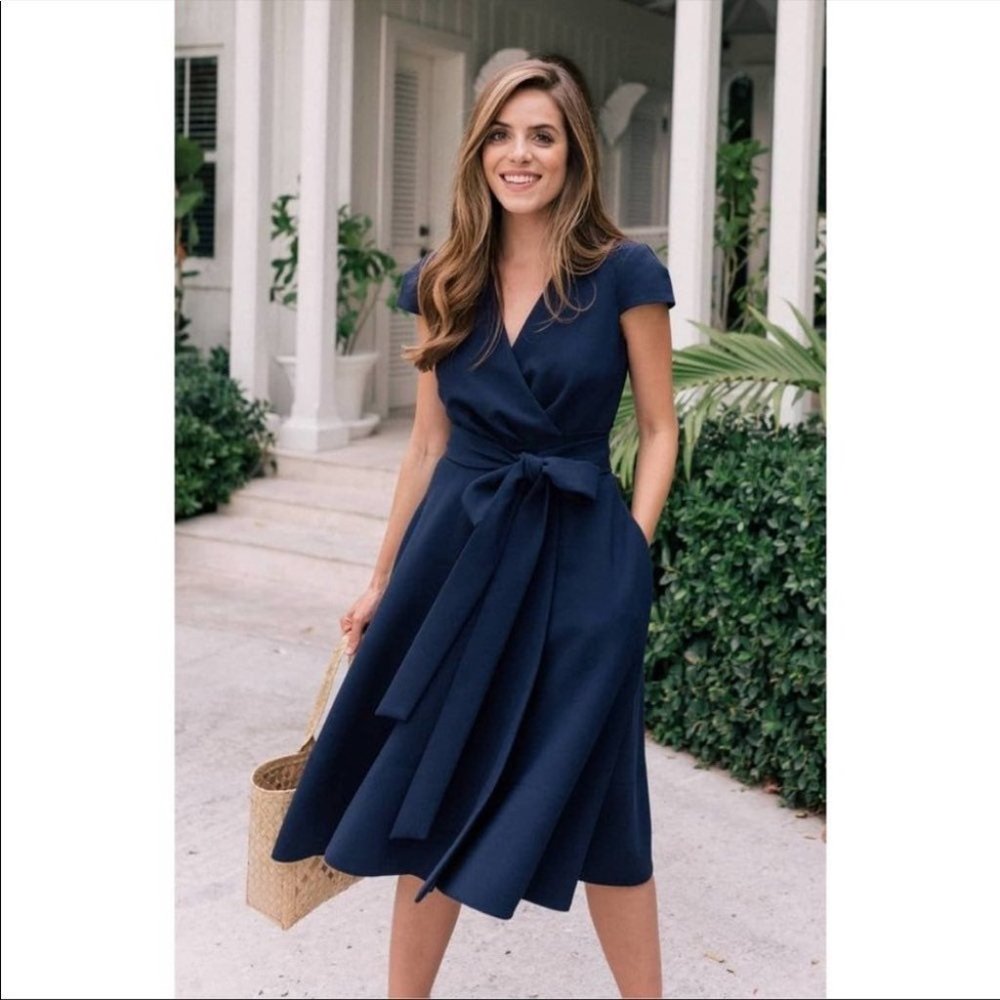 Girl Meets Glam Navy Fit and Flare Cap Sleeve Dress